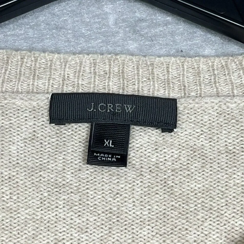 J. Crew Sweater Womens X-Large Beige 100% Wool Rhinestone Pullover Long Sleeve